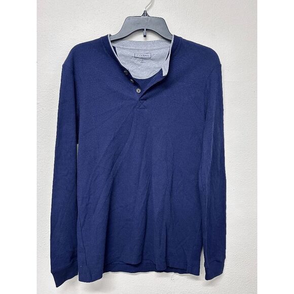 Club Room Men's Thermal Henley Shirt - Navy Blue Small - Picture 2 of 5